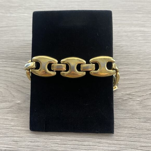 GIVENCHY Vintage Puffed Anchor Mariner Chain Link Gold Plated Bracelet 7” Luxe - Picture 2 of 7